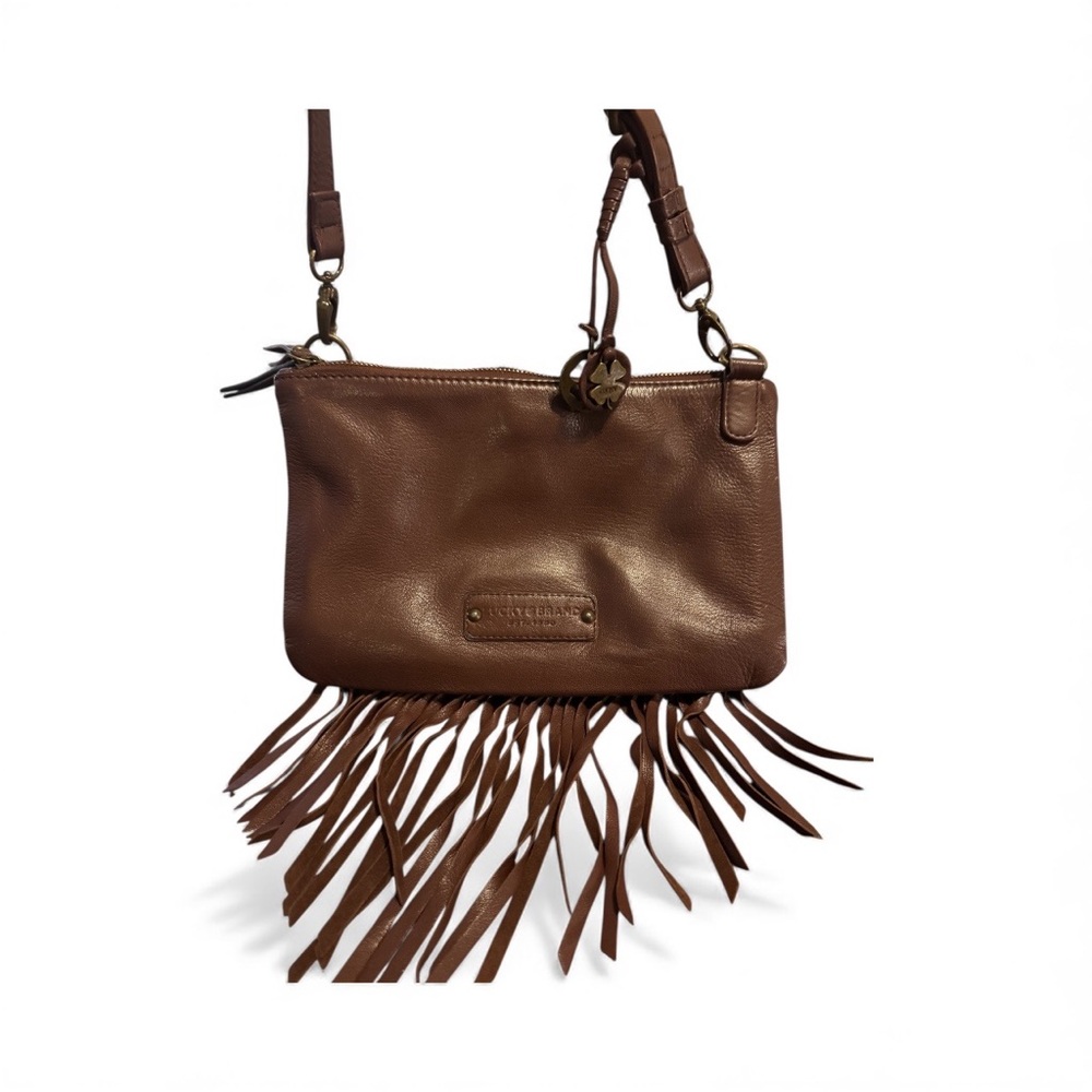 Fossil Brown Leather Crossbody with Fringe